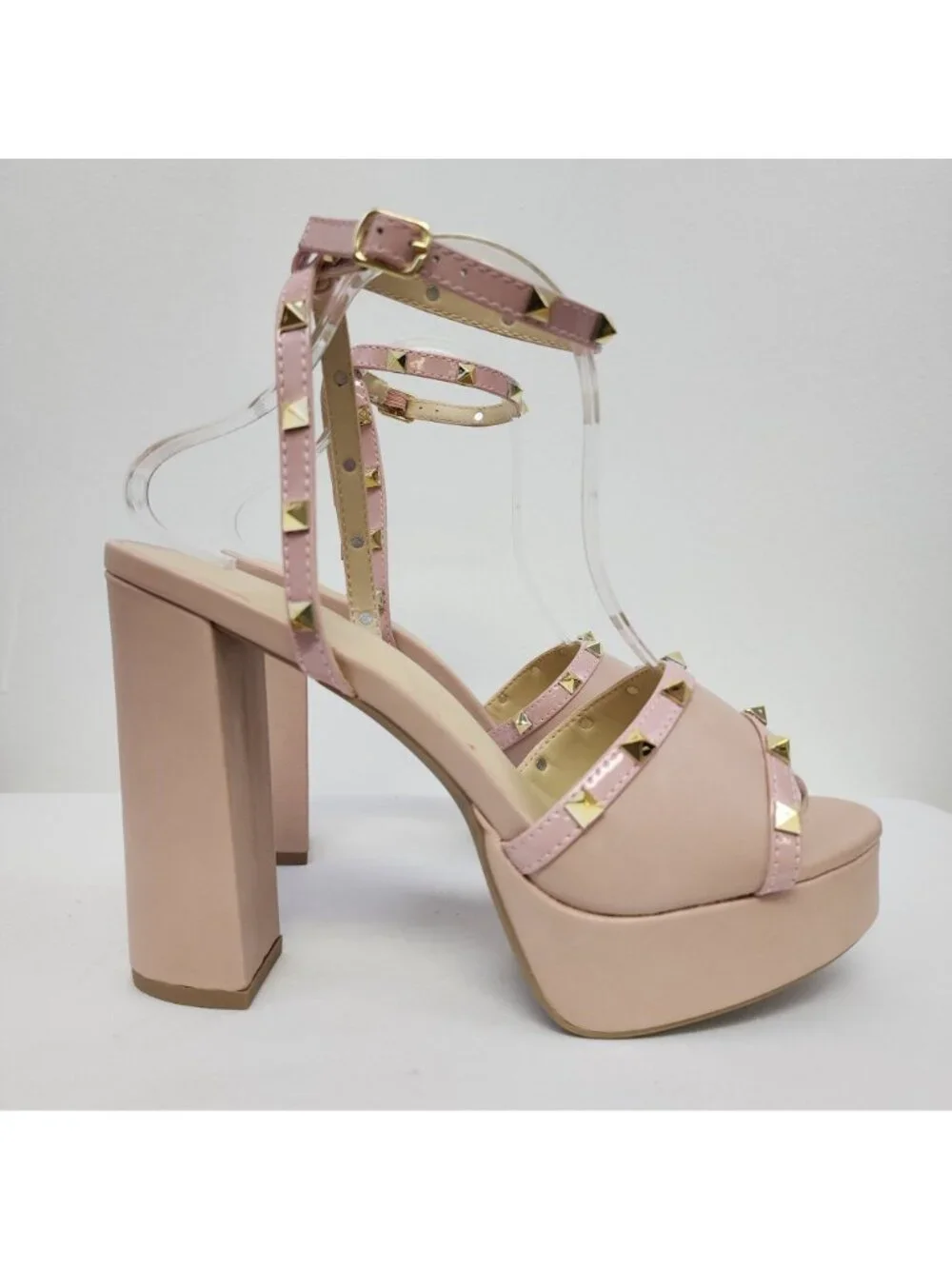 Nude Studded Platform Heeled Sandals 10
